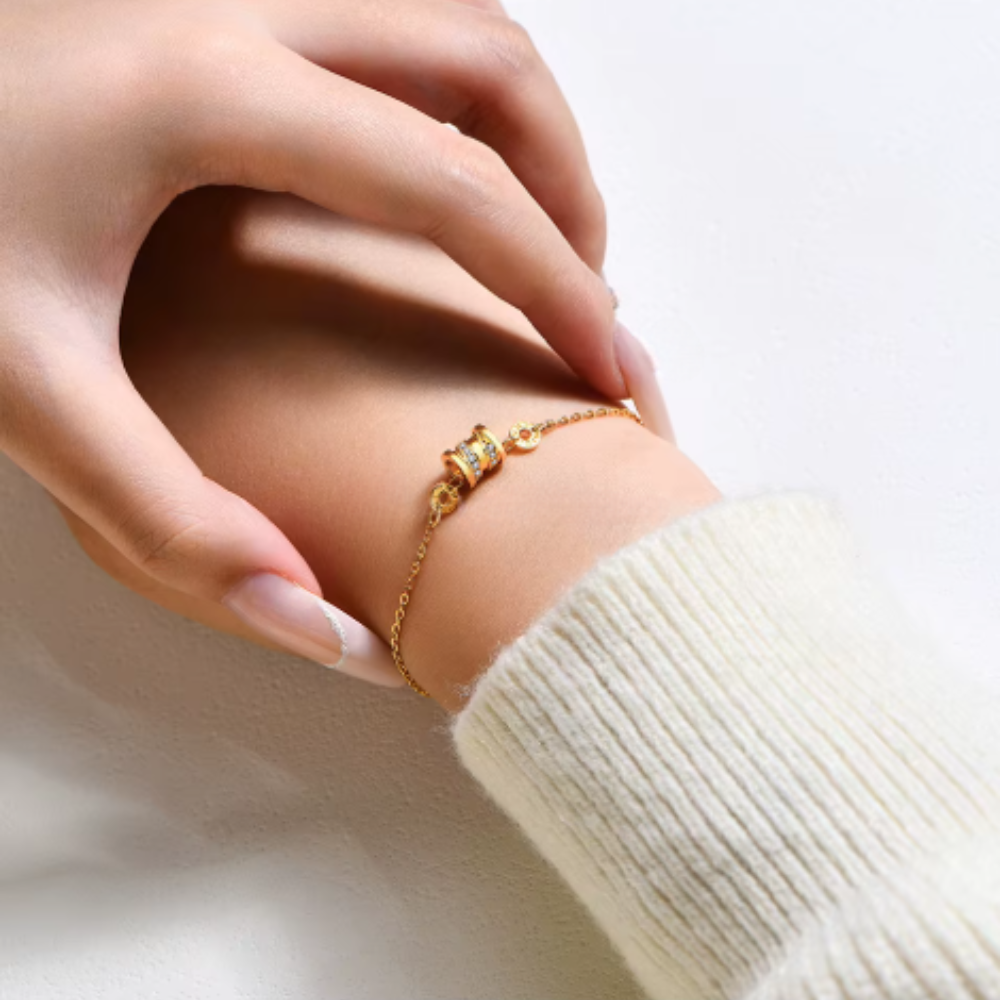 Pulseira Rouleau Suisse Dore, Prata Esterlina e Moissanite